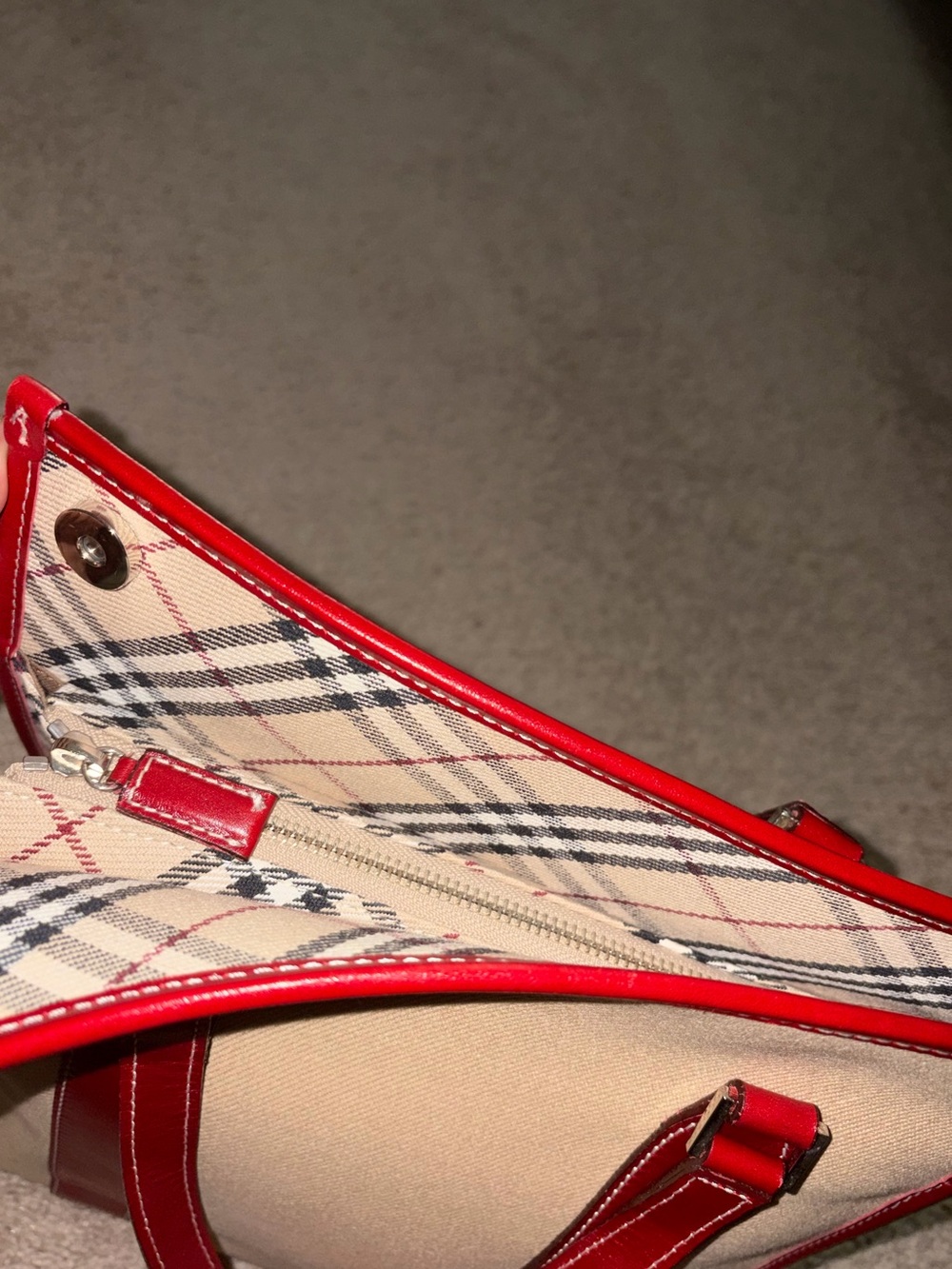 Authentic Burberry Blue Label Canvas Tote Bag with Red Trim (COA ATTACHED) - Picture 6 of 11
